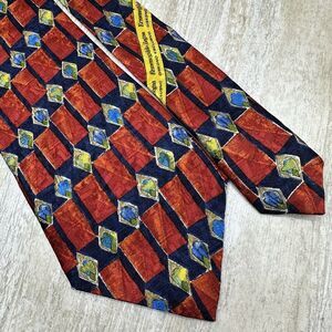 Ermenegildo Zegna Neck Tie Geometric Abstract‎ Blue Red Silk Made in Italy